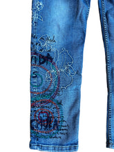 Load image into Gallery viewer, Desigual the Love boyfriend fit embroidered artsy button suspender jeans-30
