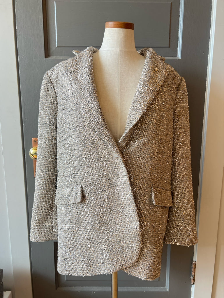 BR silver sparkle streamer silk lined suit jacket NWT- 10