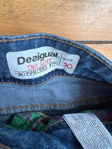 Desigual the Love boyfriend fit embroidered artsy button suspender jeans-30