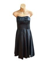 Load image into Gallery viewer, White House Black Market black satin strapless mini formal dress NWT- 4
