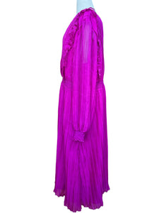 ELOQUII Fuchsia Magenta Pink Pleated Ruffle Empire Long Sleeve Midi Dress 20 NWT