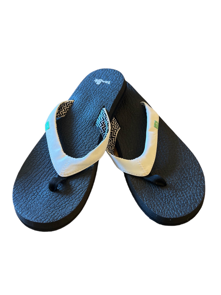 Sanuk Black White Strap Flip Flop Sandals Size 10