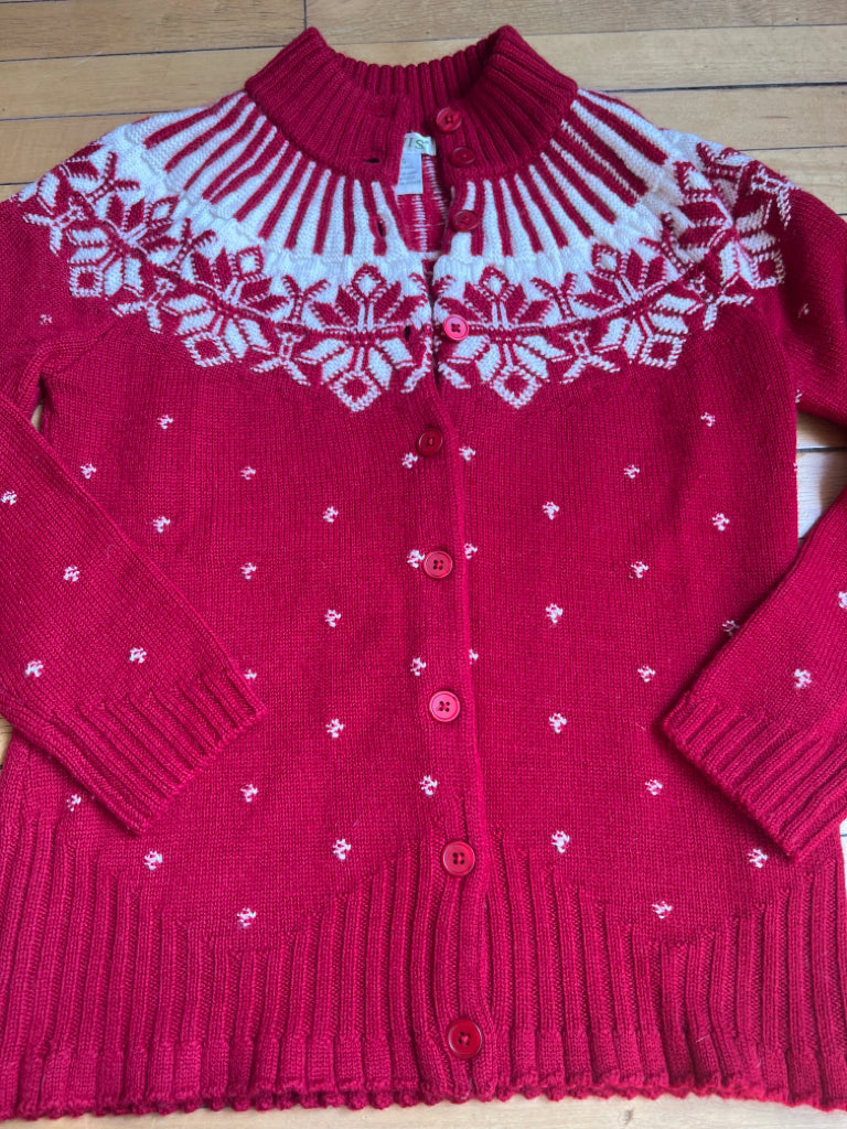 Orvis Red Fair Isle Nordic 100% Wool Snowflake Christmas Button Up Sweater Small
