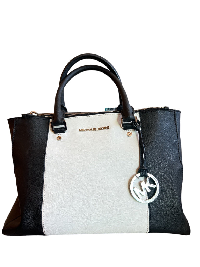 Michael Kors sutton white and black colorblock leather medium purse