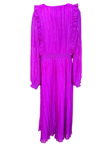 ELOQUII Fuchsia Magenta Pink Pleated Ruffle Empire Long Sleeve Midi Dress 20 NWT