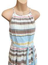 Load image into Gallery viewer, DKNY Striped Belted Sleeveless Halter 100% Cotton Midi Dress Size 4
