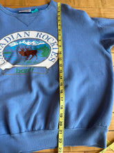 Load image into Gallery viewer, Vintage Crew Neck Sweatshirt Canadian Rockies Moose Banff Blue Mountains Small
