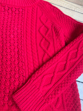 Load image into Gallery viewer, Lands End Red Lambswool Cable Knit Sweater Holiday Chunky XS
