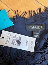 Load image into Gallery viewer, Talbots Woman Petite Navy Lace Overlay 3/4 Sleeve V-Neck Midi Dress NWT 20WP
