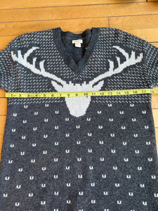 J. Crew Grey Deer Reindeer Snowflake Nordic V Neck Sweater Size Small