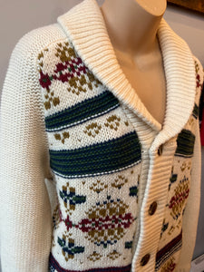 Lands End Canvas 1969 Ivory Chunky Button Up Nordic Sweater Cardigan Small