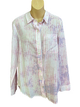 Load image into Gallery viewer, Anthropologie Pilcro Letterpress Cate Gingham Purple Pink TieDye Button Down Med
