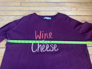 Loft Wine and Cheese Purple Crew Neck Sweater NWT L