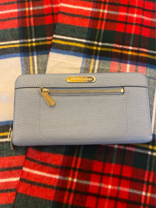 Michael Kors Light Blue Pebble Leather Zip Around Wallet