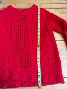 Lands End Red Lambswool Cable Knit Sweater Holiday Chunky XS