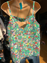 Load image into Gallery viewer, Mauve Anthropologie Green Floral Lined Dressy Blouse Tank Cut out Back NWT Women
