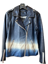 Load image into Gallery viewer, Baccini Navy Blue Ombre Faux Leather Moto Jacket NWT Small
