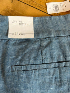 Loft The Riviera Short Linen Scallop Blue Shorts Size 14 NEW