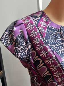 Nanette Lepore Purple Printed Bohemian Cap Sleeve Keyhole Blouse Size 8