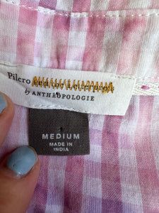 Anthropologie Pilcro Letterpress Cate Gingham Purple Pink TieDye Button Down Med