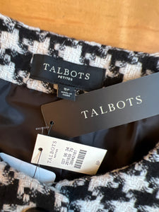 Talbots Black White Houndstooth Button Down Blazer Wool Pockets NWT 8 Petite
