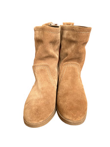 White Mountain Behari Ankle Boot Tan Camel Suede Block Heel Size 6