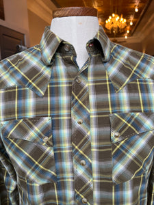 Wrangler Green Plaid Pearl Snap Long Sleeve Shirt - M