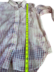 Anthropologie Pilcro Letterpress Cate Gingham Purple Pink TieDye Button Down Med