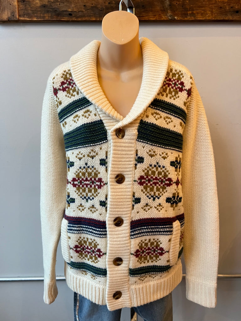 Lands End Canvas 1969 Ivory Chunky Button Up Nordic Sweater Cardigan Small