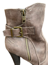 Load image into Gallery viewer, White Mountain Taupe Leather Suede Heeled Ankle Side Zip Buckle Boots Size 10
