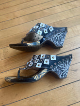 Load image into Gallery viewer, Elite by Corkys Amarillo Black Grey leather Embellished Wedge Sandal 7
