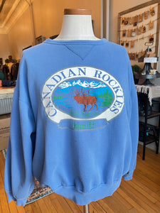 Vintage Crew Neck Sweatshirt Canadian Rockies Moose Banff Blue Mountains Small