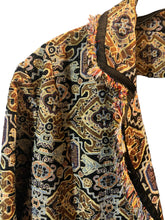 Load image into Gallery viewer, Chicos Brown Aztec Southwestern Sparkle Jacquard Fringe Lined Topper Jacket Blaz
