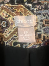 Load image into Gallery viewer, Chicos Brown Aztec Southwestern Sparkle Jacquard Fringe Lined Topper Jacket Blaz
