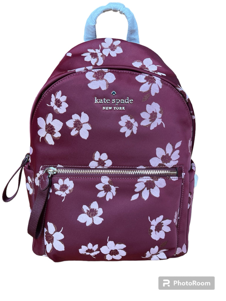 Kate Spade maroon floral Chelsea medium backpack-NEW