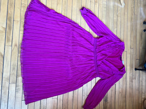 ELOQUII Fuchsia Magenta Pink Pleated Ruffle Empire Long Sleeve Midi Dress 20 NWT