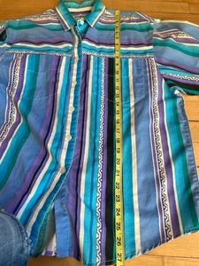 Wrangler Vintage Western Rancher Aqua Purple Southwest Long sleeve Button Up Shi