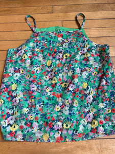 Mauve Anthropologie Green Floral Lined Dressy Blouse Tank Cut out Back NWT Women