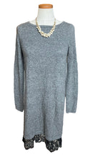 Load image into Gallery viewer, Neiman Marcus Cashmere Grey Black Lace Bottom Long Sleeve Sweater Dress Small
