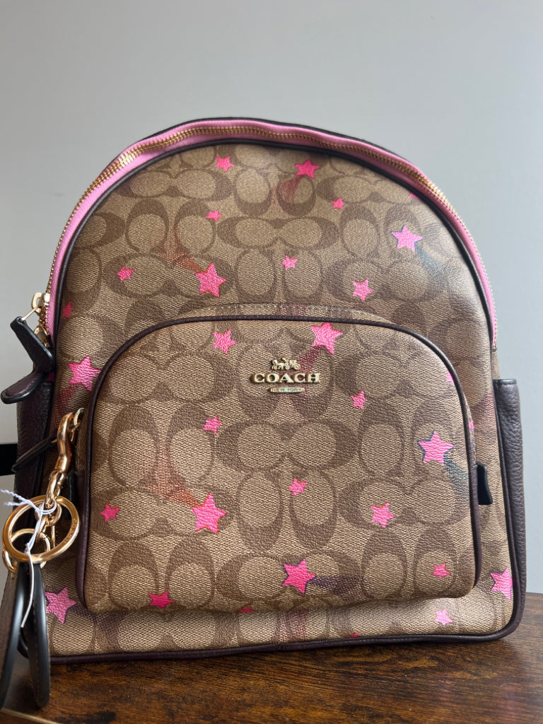 Coach court backpack signature canvas with disco star print-NEW(With Keychain)