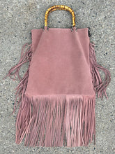 Load image into Gallery viewer, Rosella D Dusty Rose Leather Fringe Hobo Bamboo Handle Purse
