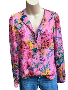 Maeve by Anthropologie Pink Floral Long Sleeve Blouse 2