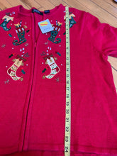 Load image into Gallery viewer, Crystal Kobe Christmas Holiday Red Vintage Embroidered Full Zip Sweater NWT XL
