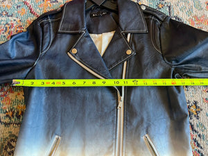 Baccini Navy Blue Ombre Faux Leather Moto Jacket NWT Small