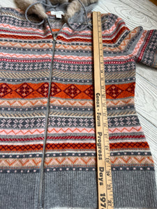 Boston Proper Orange Grey Faux Fur Trim Full Zip Wool Blend Sweater Size Small