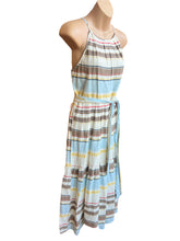 Load image into Gallery viewer, DKNY Striped Belted Sleeveless Halter 100% Cotton Midi Dress Size 4
