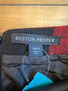 Boston Proper Red Black Buffalo Plaid Wool Lined Pencil Skirt Size 6