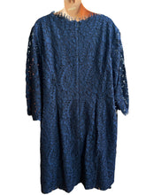 Load image into Gallery viewer, Talbots Woman Petite Navy Lace Overlay 3/4 Sleeve V-Neck Midi Dress NWT 20WP
