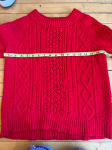 Lands End Red Lambswool Cable Knit Sweater Holiday Chunky XS