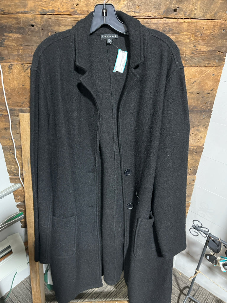 tribal black wool jacket-L